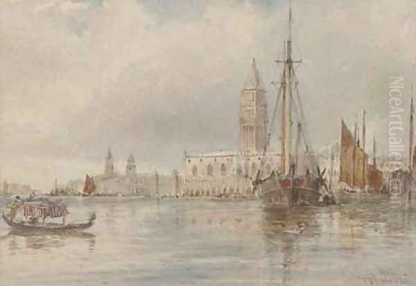 Gondolas off San Giorgio Oil Painting by Thomas Bush Hardy