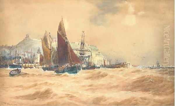 The Scarborough fishing fleet heading out Oil Painting by Thomas Bush Hardy