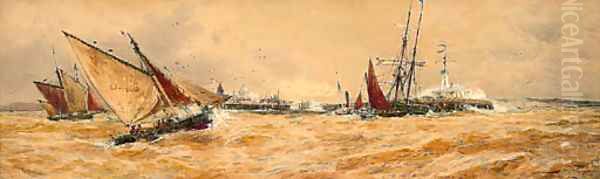 A blustery day off the harbour mouth, Boulogne Oil Painting by Thomas Bush Hardy