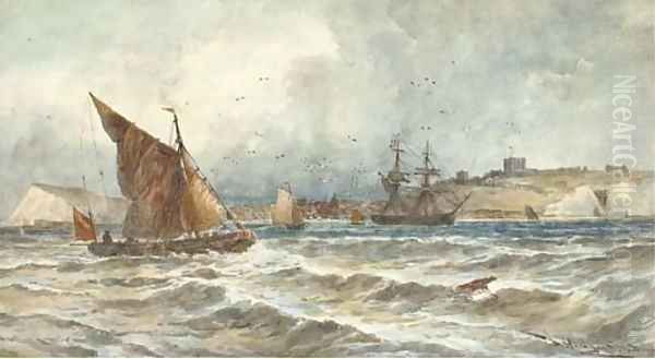 A trading brig and other shipping in the Channel off Dover Oil Painting by Thomas Bush Hardy