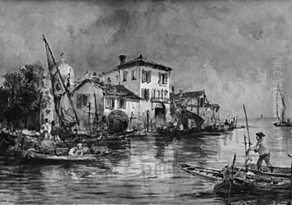 Figures In Fishing Boats On A Venetian Canal Oil Painting by Thomas Bush Hardy