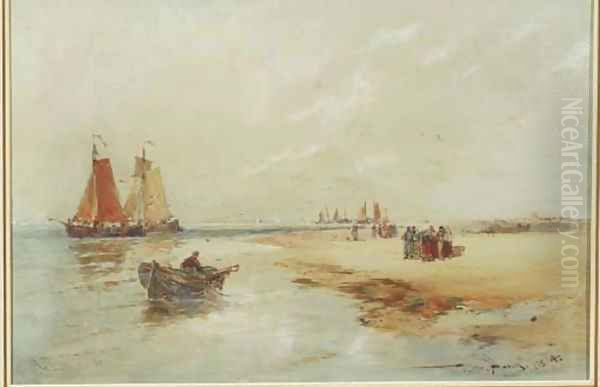 Katwijk Sands fisherfolk on the beach at Katwijk Oil Painting by Thomas Bush Hardy