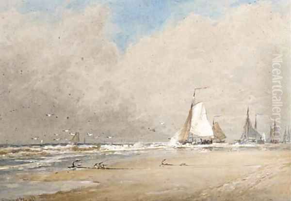 The fishing fleet heading out to sea Oil Painting by Thomas Bush Hardy