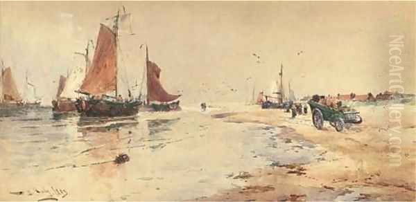 Waiting for the catch on the beach at Scheveningen Oil Painting by Thomas Bush Hardy