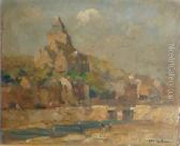  Le Clocher Au Bord De La Riviere  Oil Painting by Abel Bertram