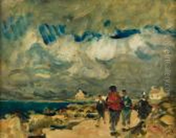 Promenade En Bord De Mer Oil Painting by Abel Bertram