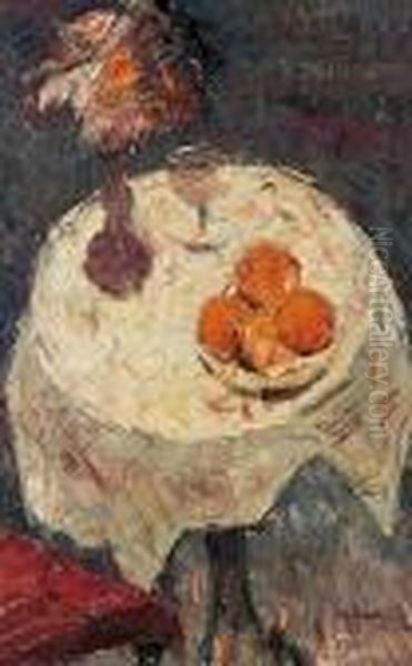 Coupe D?oranges Sur La Table Oil Painting by Abel Bertram