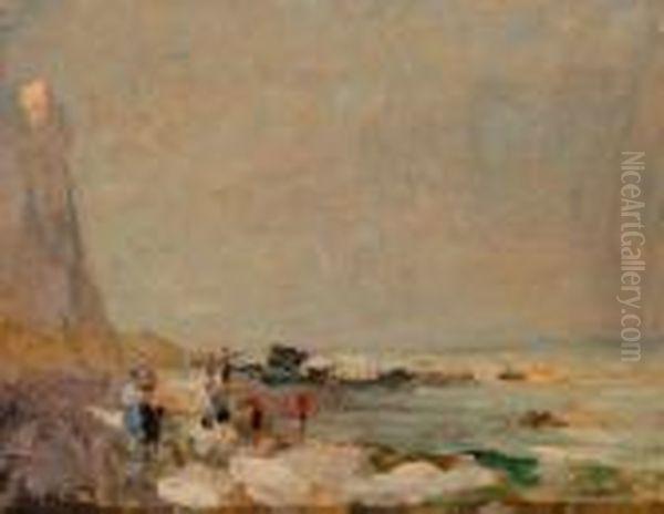 La Plage A Etretat Oil Painting by Abel Bertram