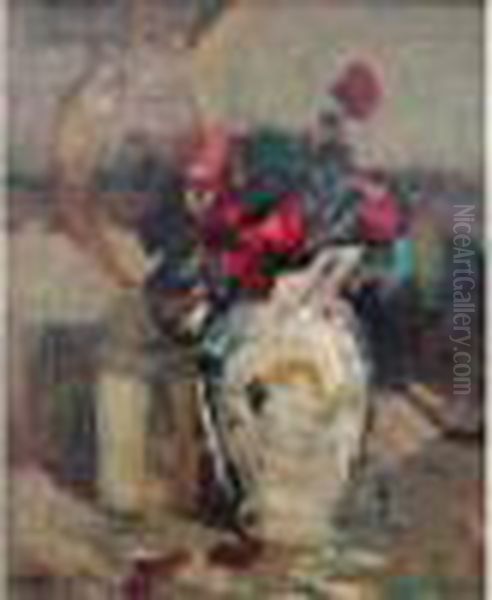 Bouquet De Roses Rouges Oil Painting by Abel Bertram