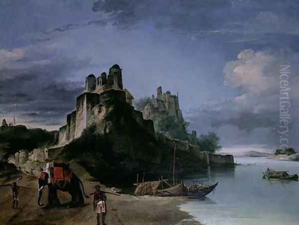 The Fortress of Chunur Ghur on the Ganges Uttar Pradesh Oil Painting by William Hodges