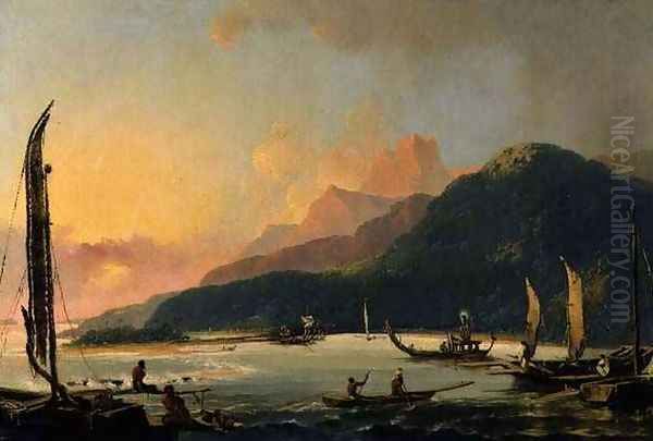 Tahitian War Galleys in Matavai Bay Tahiti Oil Painting by William Hodges