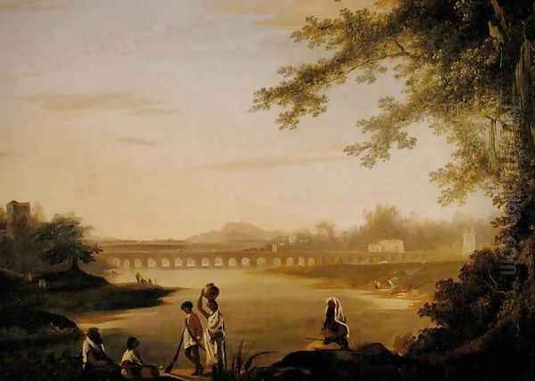 The Marmalong Bridge with a Sepoy and Natives in the Foreground by William Hodges