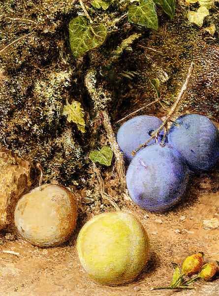 Still Life With Greengages And Plums On A Mossy Bank Oil Painting by William Henry Hunt