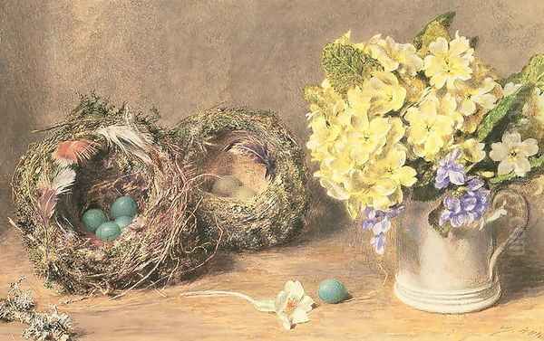 Spring Flowers and Birds Nests Oil Painting by William Henry Hunt