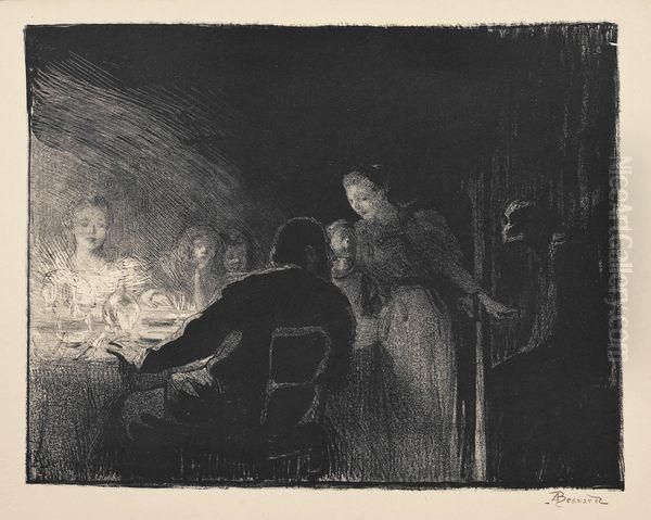 La Visiteuse (la Mort S'invitant A Table) Oil Painting by Paul Albert Besnard