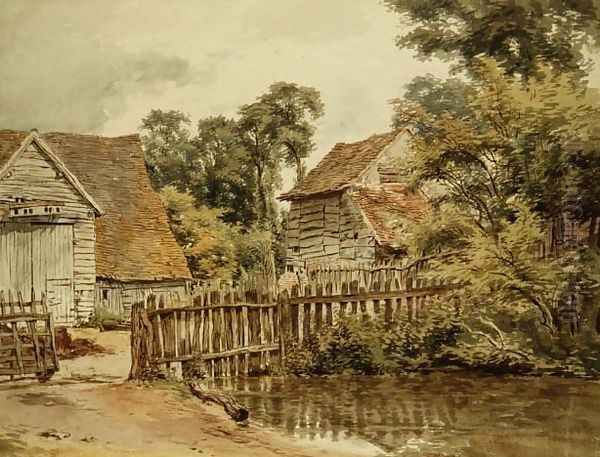 Farmyard with pond Oil Painting by William Henry Hunt