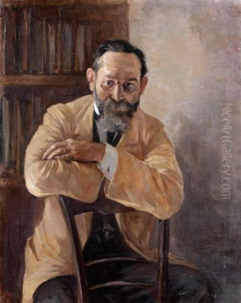 Portrait D'homme Assis Devant Une Bibliotheque Oil Painting by Paul Albert Besnard