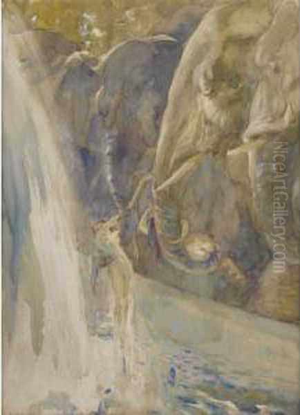 Jeunes Femmes Enlevees Par Des Elephants Oil Painting by Paul Albert Besnard