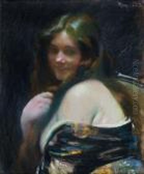 Portrait De Jeune Femme Oil Painting by Paul Albert Besnard