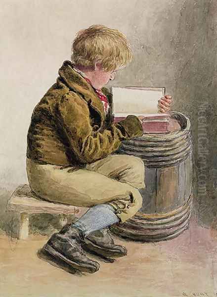 Little boy reading a book Oil Painting by William Henry Hunt