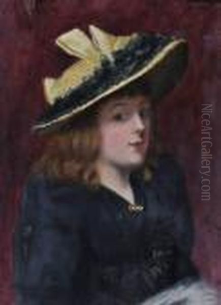 Half Length Portrait Of A Girl Wearing A Bonnet Oil Painting by Paul Albert Besnard