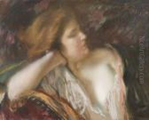 Femme Pensive Dans Un Sofa Oil Painting by Paul Albert Besnard