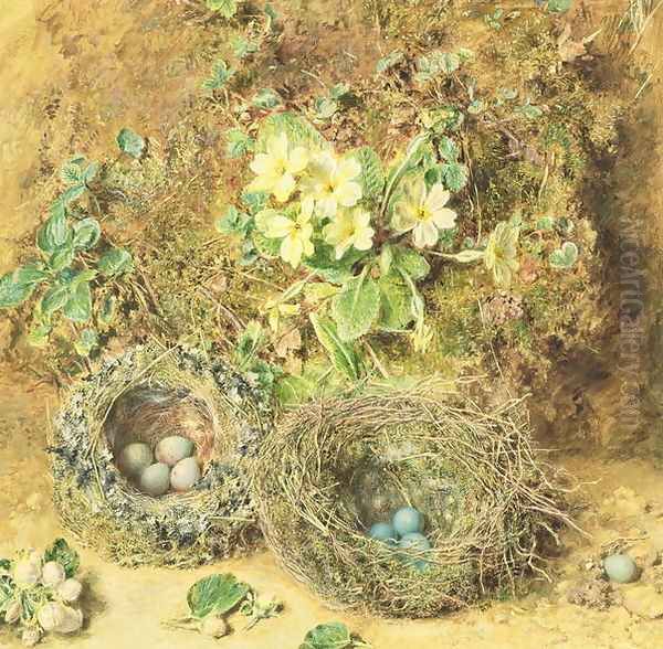 Primroses and Birds Nests Oil Painting by William Henry Hunt