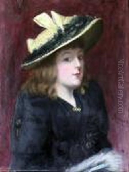 Portrait Of A Lady Wearing A Yellow Hat Oil Painting by Paul Albert Besnard