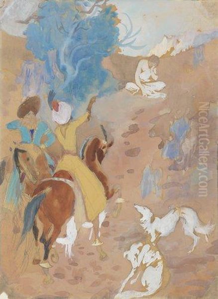 Une Partie De Chasse Aux Levriers Oil Painting by Paul Albert Besnard