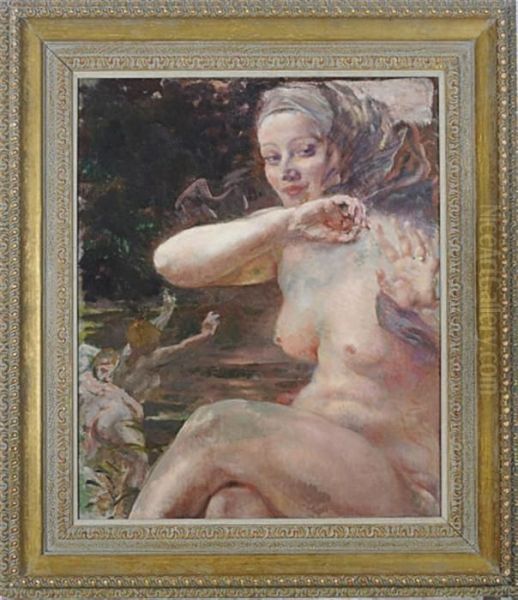 A Nude Seated By A Stream Oil Painting by Paul Albert Besnard