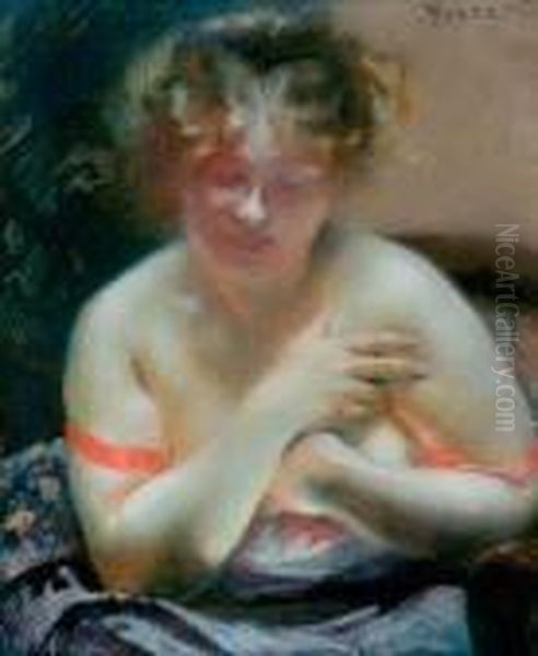 Nu Au Ruban Oil Painting by Paul Albert Besnard