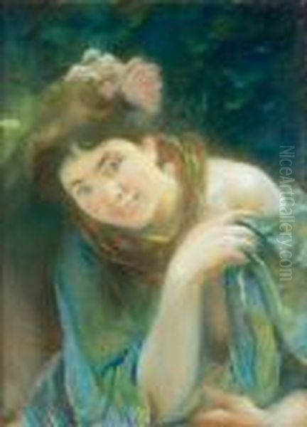 Femme Au Chale Vert Oil Painting by Paul Albert Besnard