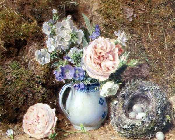 Still Life of Flowers and Nest Oil Painting by William Henry Hunt