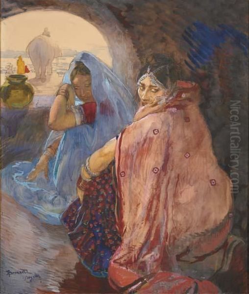 Femmes Indiennes A Udaipur Oil Painting by Paul Albert Besnard