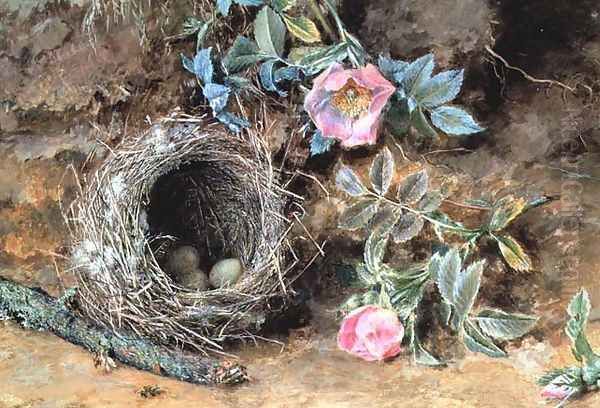 Wild Roses and Birds Nests Oil Painting by William Henry Hunt