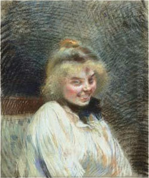 Portrait De Jeune Fille Oil Painting by Paul Albert Besnard