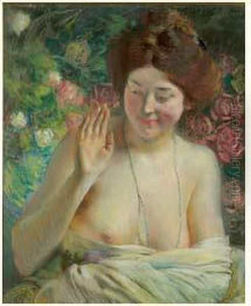 Femme Aux Fleurs Oil Painting by Paul Albert Besnard