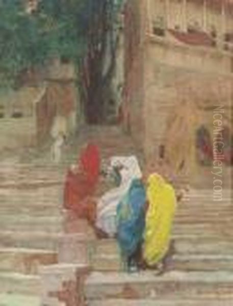 Arab Women On Steps Oil Painting by Paul Albert Besnard