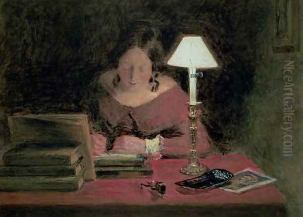 Girl Writing by Lamplight by William Henry Hunt