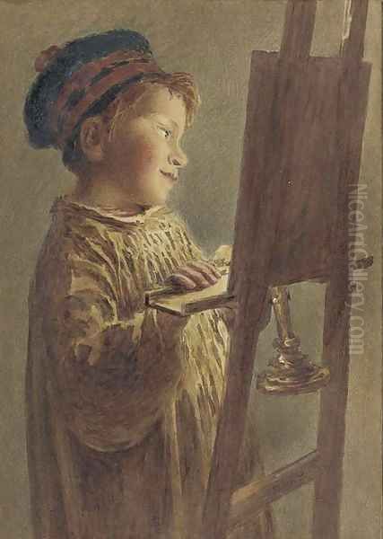 A young boy viewing a picture by candlelight Oil Painting by William Henry Hunt