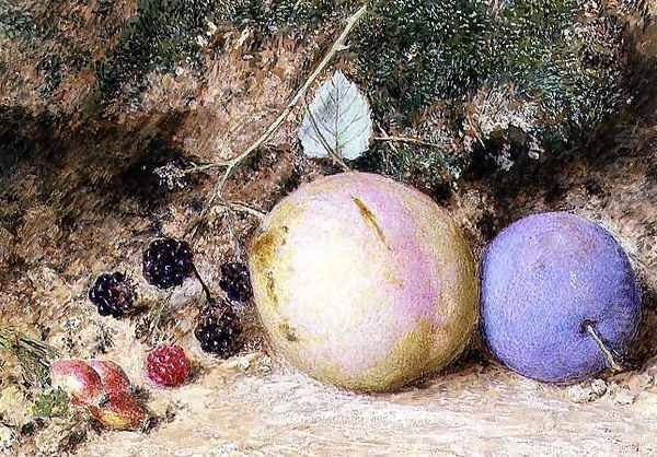 Rosehips Blackberries and Plums Oil Painting by William Henry Hunt