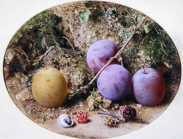 Plums and Mulberries Oil Painting by William Henry Hunt