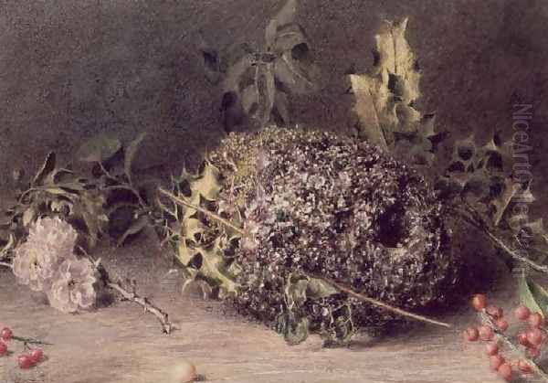 Long Tailed Tits Nest Oil Painting by William Henry Hunt