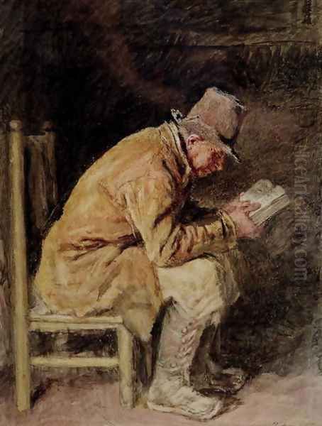 Study of a Countryman Reading Oil Painting by William Henry Hunt