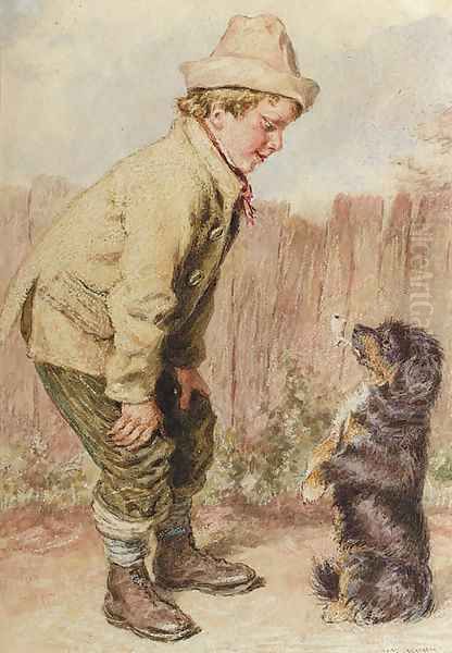 A boy with a begging dog Oil Painting by William Henry Hunt