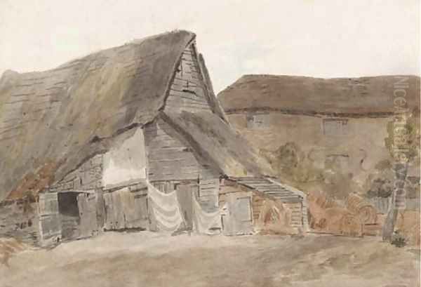 Cottages at St. Albans Oil Painting by William Henry Hunt