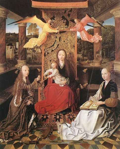 Madonna and Child with Sts Catherine and Barbara Oil Painting by Master of Hoogstraeten