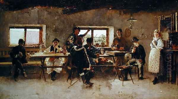 Revellers in a Pub, 1888 Oil Painting by Simon Hollosy