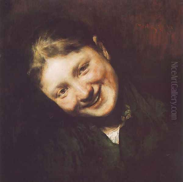 Laughing Girl 1883 Oil Painting by Simon Hollosy