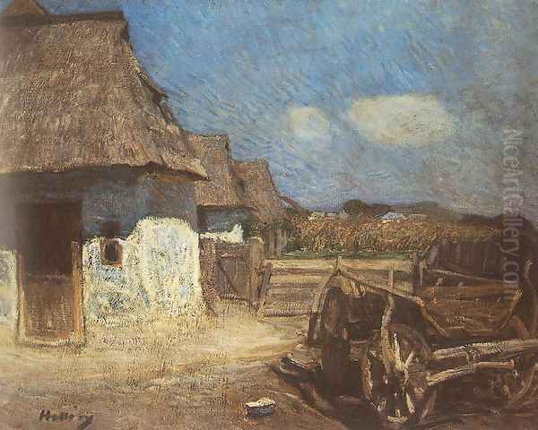 Peasant Yard with Cart 1912 Oil Painting by Simon Hollosy